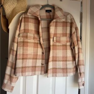 Vici Women's Checkered Utility Jacket - Pink and Cream